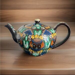 Thoune Chrutmuster Owl Tea Pot 1870/1900 Swiss Antique Majolica Style